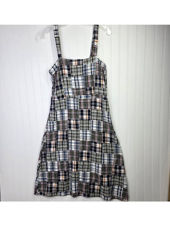 Cambridge Dry Goods Dresses & Skirts - Patchwork Sleeveless Shirt Dress 8 Midi Blue Madras Plaid Boho Artsy Preppy